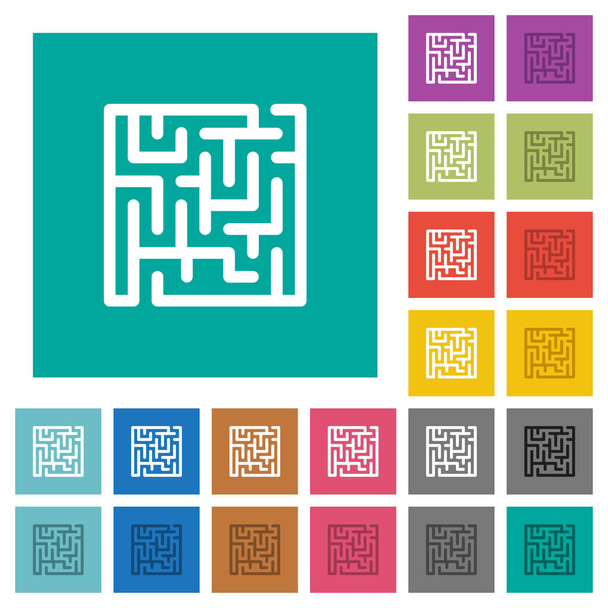 Labyrint multi gekleurde plat pictogrammen op effen vierkante achtergrond. Witte en donkere pictogram variaties voor aanwijzen of actieve effecten opgenomen. - Vector, afbeelding