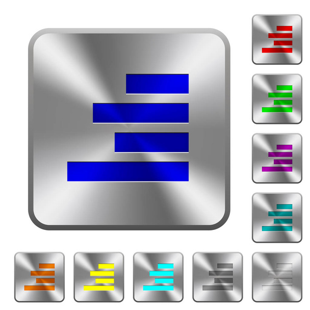 Tekst wyrównać prawy ikony grawerowane na zaokrąglony kwadrat błyszczący przyciski ze stali - Wektor, obraz