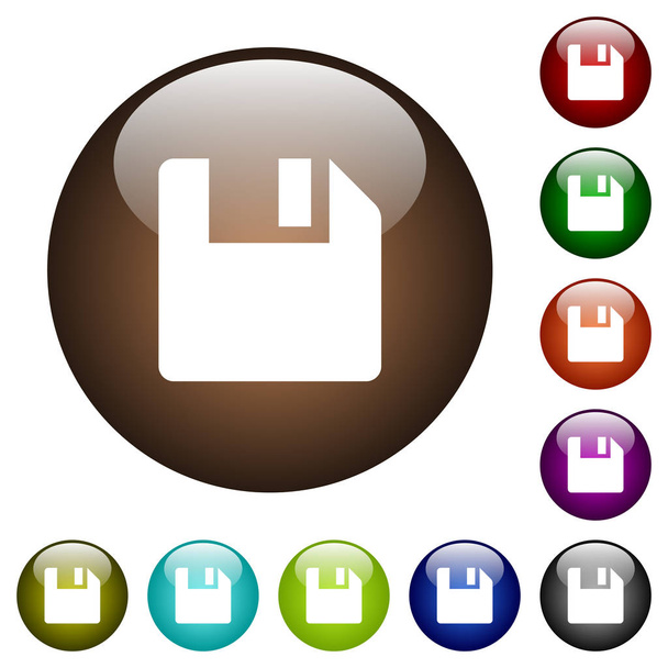 Guardar datos iconos blancos en botones de vidrio de color redondo
 - Vector, Imagen