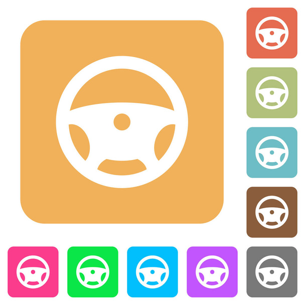 Steering wheel flat icons on rounded square vivid color backgrounds. - Vector, Image