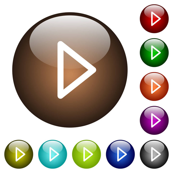 Mídia jogar ícones brancos em botões de vidro de cor redonda
 - Vetor, Imagem