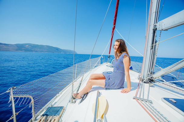 Girl relaxing On Yacht in Greece - Фото, изображение