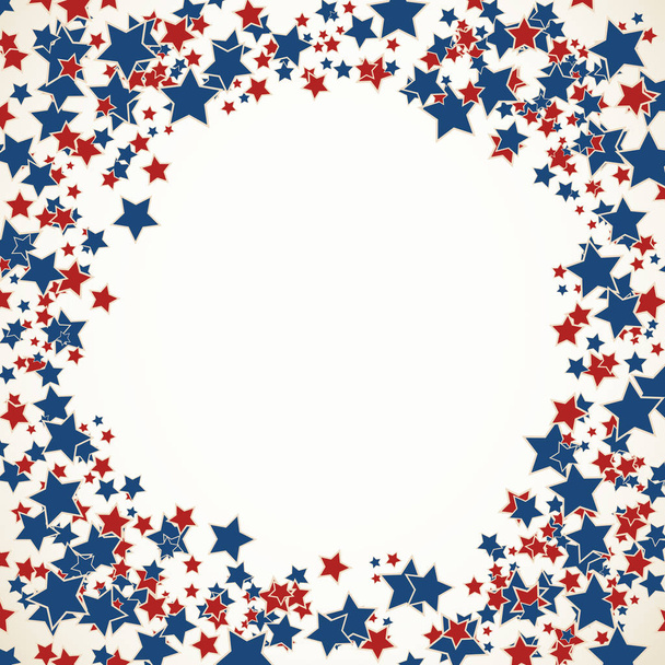 American patriotic background. United States blank square frame with space for text. Independence day design template. Scattered small stars over white backdrop. - Вектор,изображение