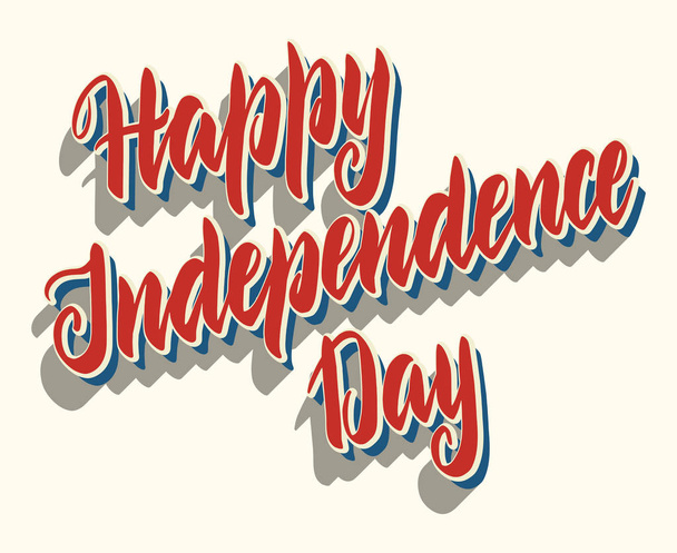 Birleşik Devletler Bağımsızlık Günü tebrik kartı tasarımı. Amerikan vatansever illüstrasyonu. Beyaz üzerine izole edilmiş geleneksel renklerle el çizimi harfler. - Vektör, Görsel