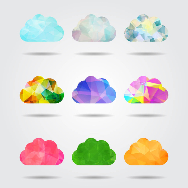 set of abstract colorful geometric cloud shapes from triangular faces for graphic design - Vektör, Görsel