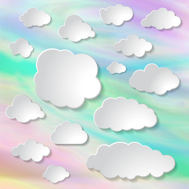 Witboek wolken op prachtig holografische iriserende effect van folie vector achtergrond instellen - Vector, afbeelding