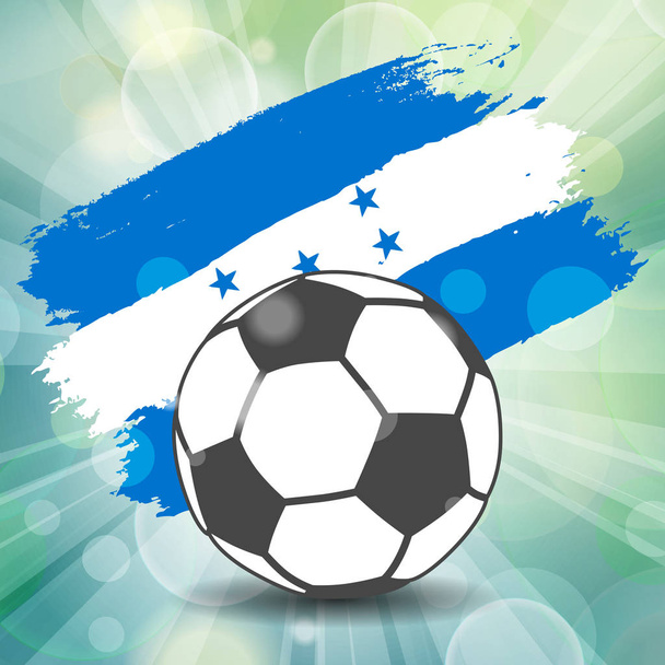 fotbalový míč ikona na pozadí vlajky Hondurasu z tahů štětce v grunge styl na flash paprsky zelené pozadí - Vektor, obrázek