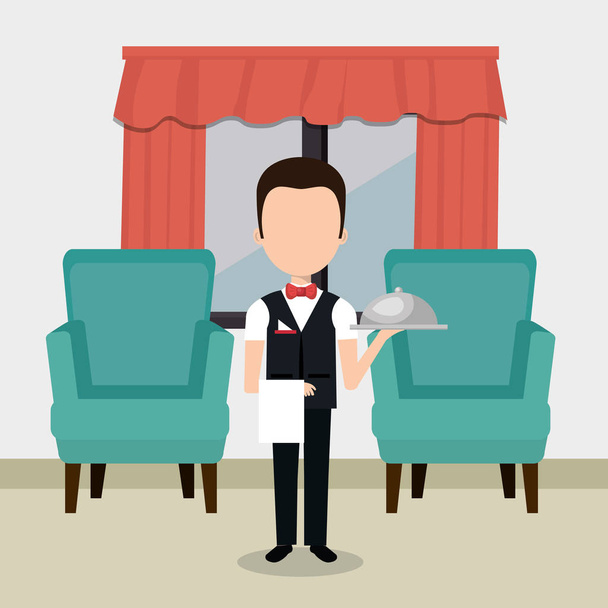 σερβιτόρος εργασίας στο ξενοδοχείο χαρακτήρα - Διάνυσμα, εικόνα