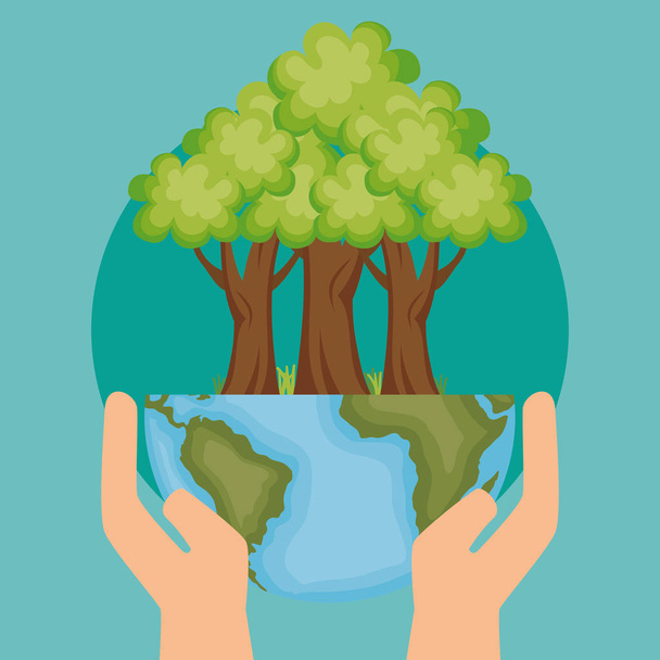 world planet with tree ecology icon - ベクター画像