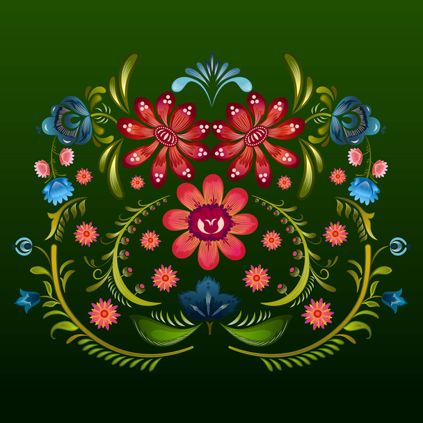 Ornamental flower design of Khokhloma a Russian style painting - Διάνυσμα, εικόνα