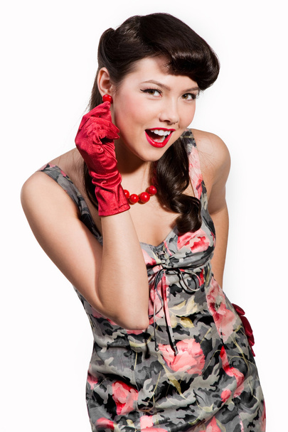 Pin-up girl with red gloves - Φωτογραφία, εικόνα