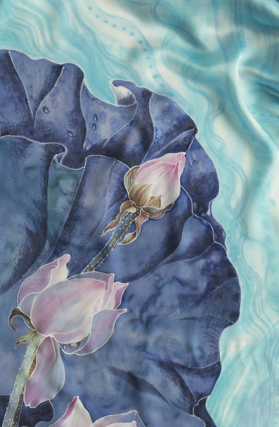 The lotuses. Batik. Decorative composition of flowers, leaves, buds. Use printed materials, signs, items, websites, maps, posters, postcards, packaging. - Photo, Image
