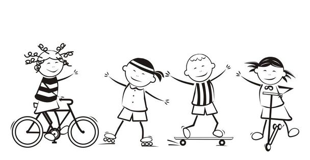 Csoport, a gyermekek és a sport, kifestőkönyv - Vektor, kép