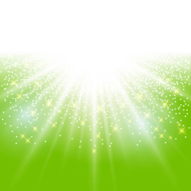 účinek slunečního světla zářit na zelené pozadí s třpytkami kopie prostoru. Abstraktní vektorové ilustrace - Vektor, obrázek
