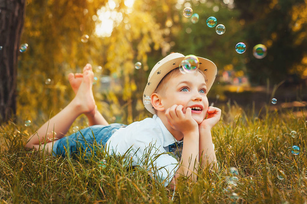 Summer, children's fun, bubbles, boy - Photo, Image