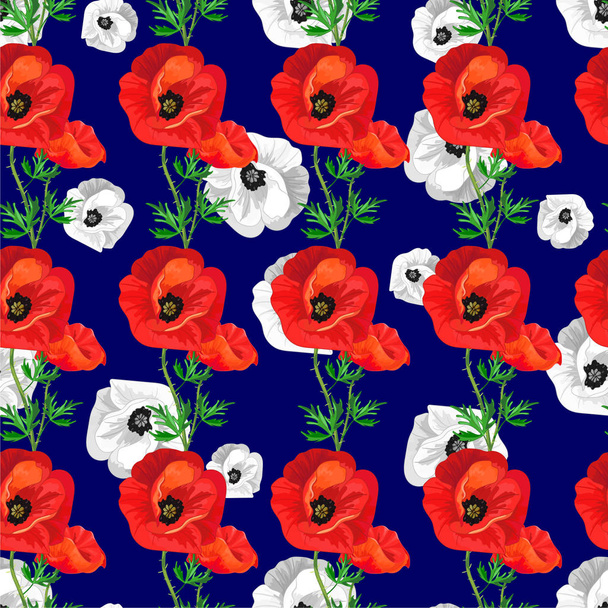 Red,gray poppies on a a dark blue - Vecteur, image
