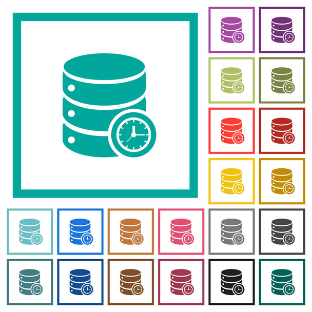 Banco de dados cronometrado eventos ícones de cor plana com quadros quadrantes no fundo branco
 - Vetor, Imagem