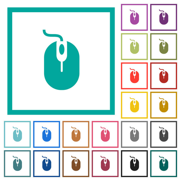 Computer mouse with cord flat color icons with quadrant frames on white background - Vector, Image