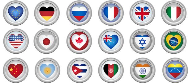 Buttons Heart Shaped Flags - Vector, Image