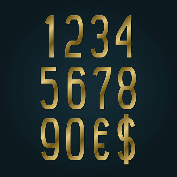 Golden numbers with currency signs of American dollar and euro. Vector symbols. - Vector, Image