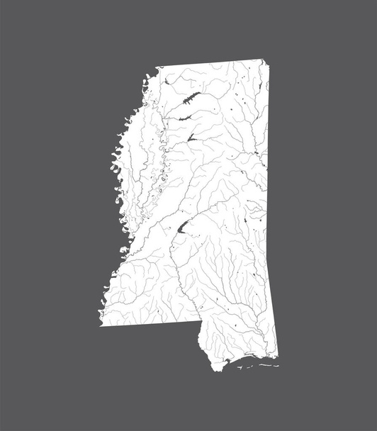 U.S. states - map of Mississippi. Hand made. Rivers and lakes are shown. Please look at my other images of cartographic series - they are all very detailed and carefully drawn by hand WITH RIVERS AND LAKES. - Vector, Image