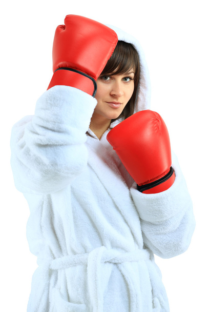Young woman wearing boxing gloves - Фото, зображення