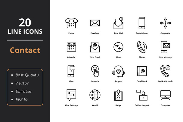 20 thin line contact icons - Vector, Image