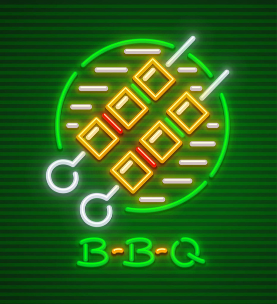 Vlees sjasliek barbecue neon pictogram vectorillustratie. - Vector, afbeelding