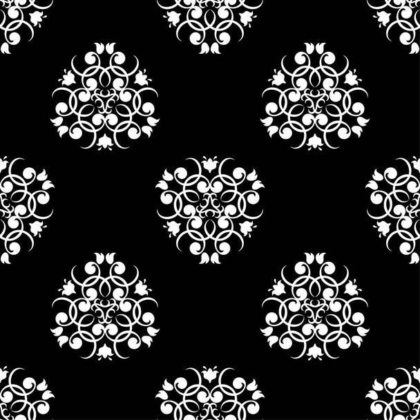 White floral design on black background. Seamless pattern for textile and wallpapers - Вектор, зображення