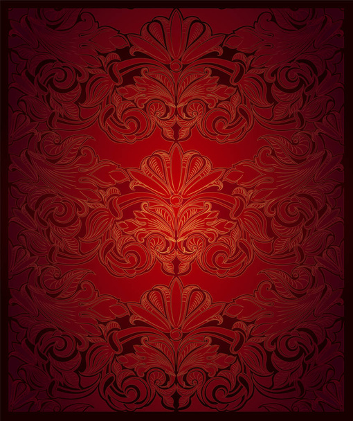 königlich, Jahrgang, eleganter Hintergrund in Rot mit Gold, mit klassischem Barockmuster, Rokoko mit abgedunkelten Rändern, Hochformat - Vektor, Bild