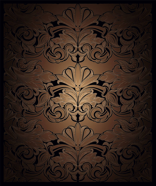 fond gothique vintage en or, bronze, caramel, chocolat et noir avec motif baroque classique, rococo aux bords foncés, format vertical
 - Vecteur, image