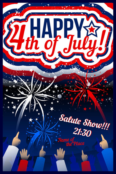 USA Independence day banners set with fireworks. American day. Bright Poster - Διάνυσμα, εικόνα