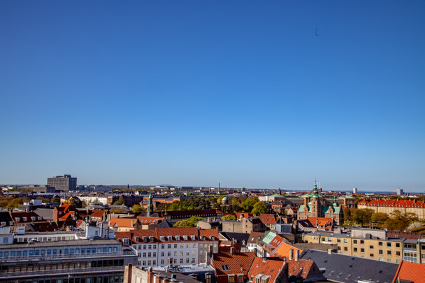 aerial view of beautiful historical and modern buildings at sunny day, copenhagen, denmark - Photo, Image