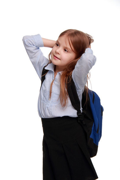 Schoolgirl with backpack - 写真・画像