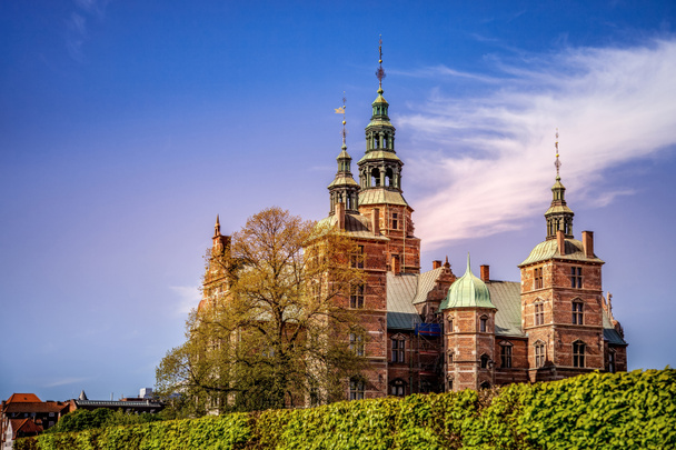 beautiful palace on green hill against blue sky, copenhagen, denmark - Photo, Image