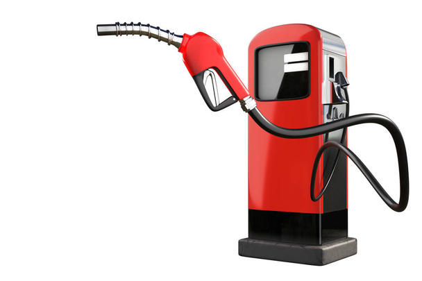 τρισδιάστατη απεικόνιση του ένα κόκκινο αερίου πιστόλι με αεροζόλ αντλίες βενζίνης που απομονώνονται σε λευκό φόντο με διαδρομές αποκοπής. - Φωτογραφία, εικόνα