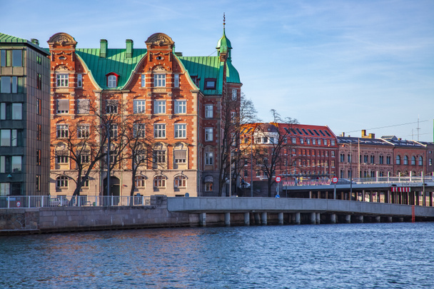cityscape with buildings and river in Copenhagen, Denmark  - Photo, Image