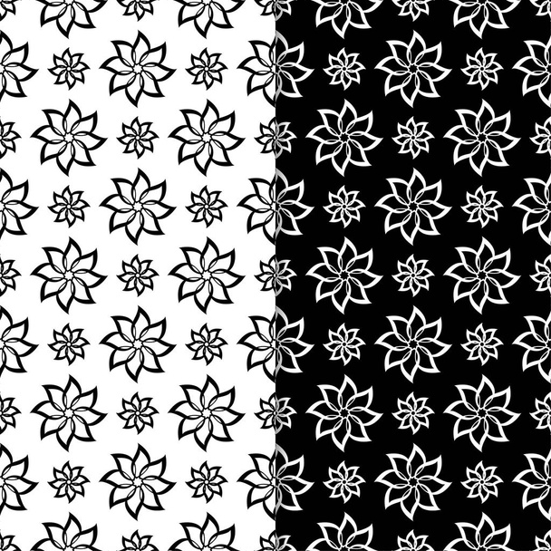 Black and white floral backgrounds. Set of monochrome seamless patterns for textile and wallpapers - Vector, Image