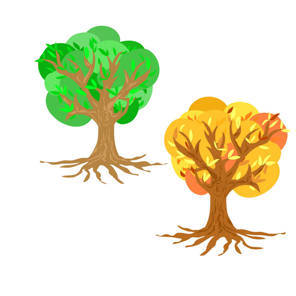 Elszigetelt lapos színes fa beállítása logó - Vektor, kép