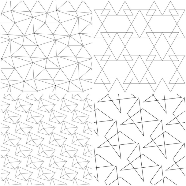 Polygonal Geometric patterns. Set of black and white monochrome seamless backgrounds. Vector illustration - Vector, Image