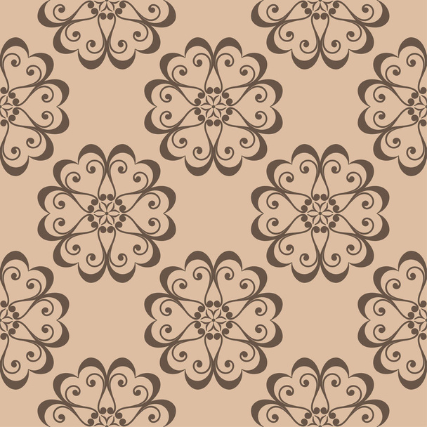 Brown floral ornamental design on beige background. Seamless pattern for textile and wallpapers - ベクター画像