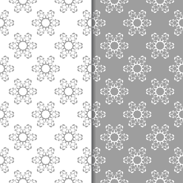 White and gray floral backgrounds. Set of seamless patterns for textile and wallpapers - Vector, Image