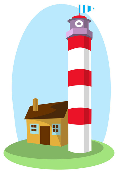 Vector lighthouse with a small house - Vector, Image