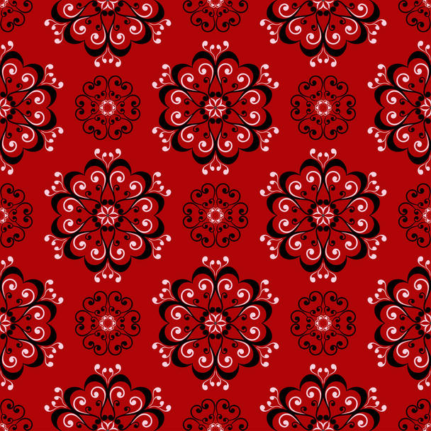 Motif floral sans couture. Design noir et blanc sur fond rouge, pour papiers peints et textiles
 - Vecteur, image