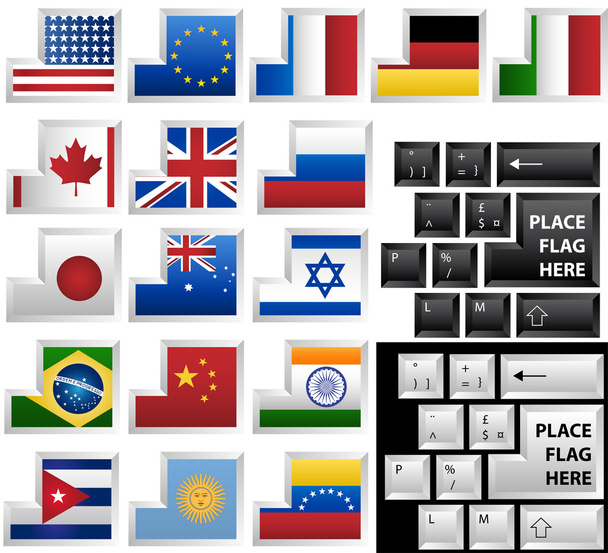 Tastatur mit 17 verschiedenen Tasten als Flaggen - Vektor, Bild