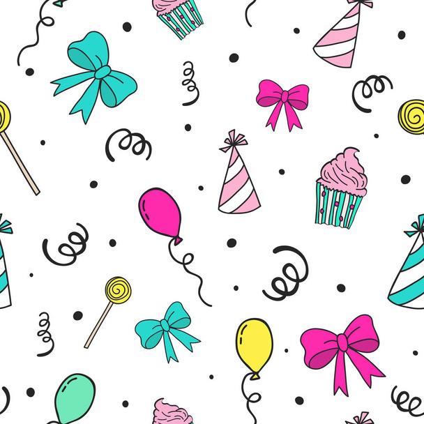Party seamless pattern. Celebration hand drawn background. - Vector, Imagen