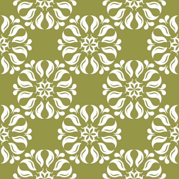 White floral ornament on olive green background. Seamless pattern for textile and wallpapers - Διάνυσμα, εικόνα