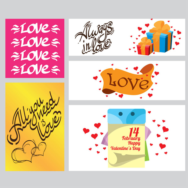 A set of cards, banners and leaflets for decoration of gifts on Valentine's Day. - Vektor, Bild