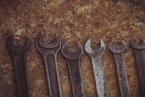 Set of wrench handy industrial tool sold keys in a mechanical workshop handy tool - Fotó, kép