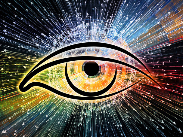 Eye of Knowledge series. Composición del icono del ojo y la flecha estallido adecuado como telón de fondo para los proyectos de ciencia, educación y tecnología moderna
 - Foto, Imagen